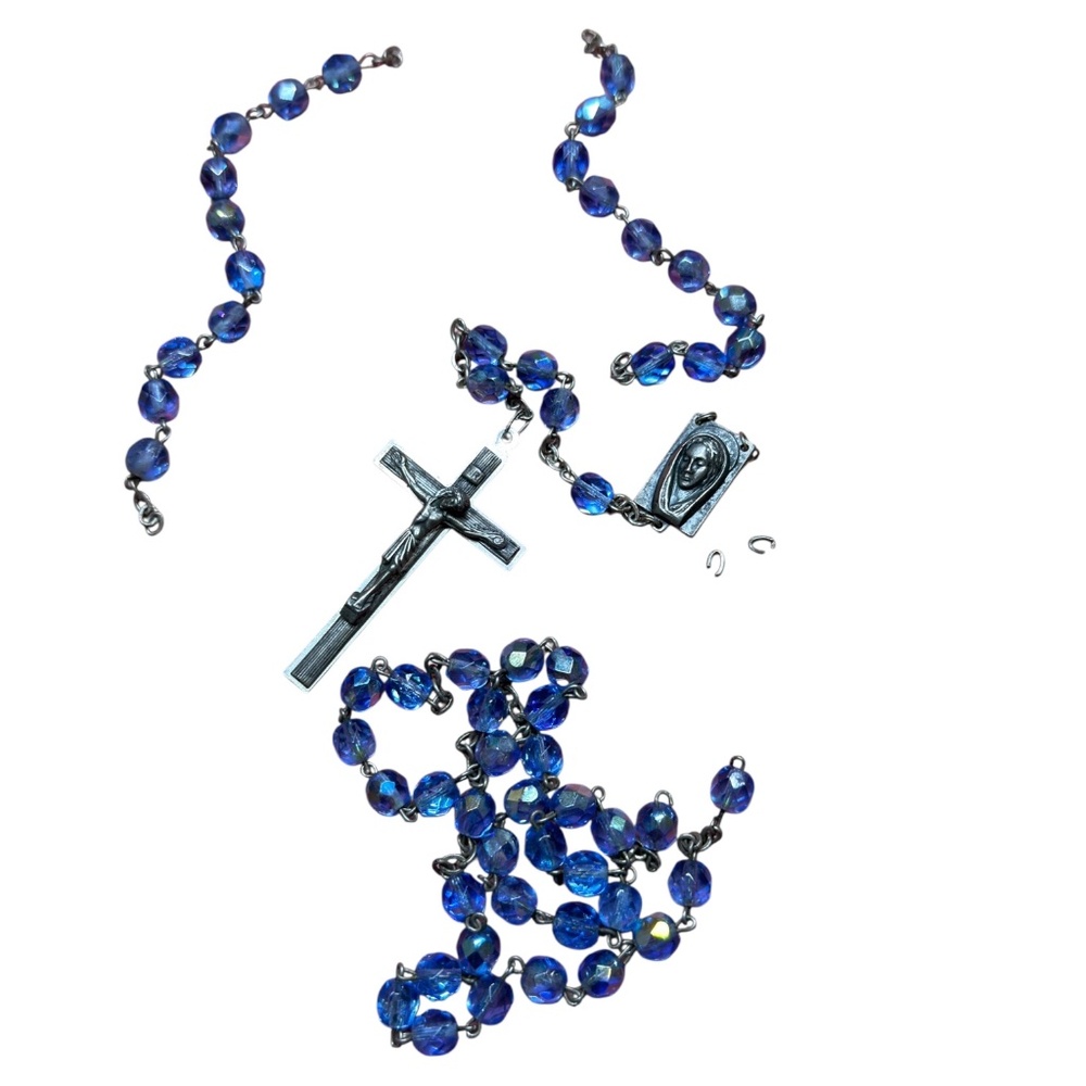 Sea Glass  Message in a Bottle Soldered Pendant & VNTG Rosary Crystal Beads - Picture 17 of 17